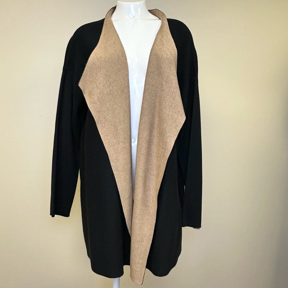 Eileen Fisher Silk & Organic Cotton Cascading Cardigan Black/Clay XL - Picture 4 of 9